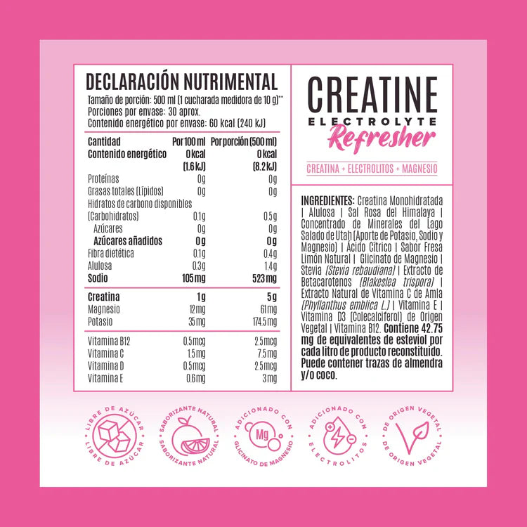 Birdman Creatine Refresher| Sabor Pink Lemonade | Creatina Monohidratada con Electrolitos, Magnesio y Vitaminas | Sin Azúcar, Sin Calorías | Saborizantes y Endulzantes Naturales | 30 Porciones | 300g