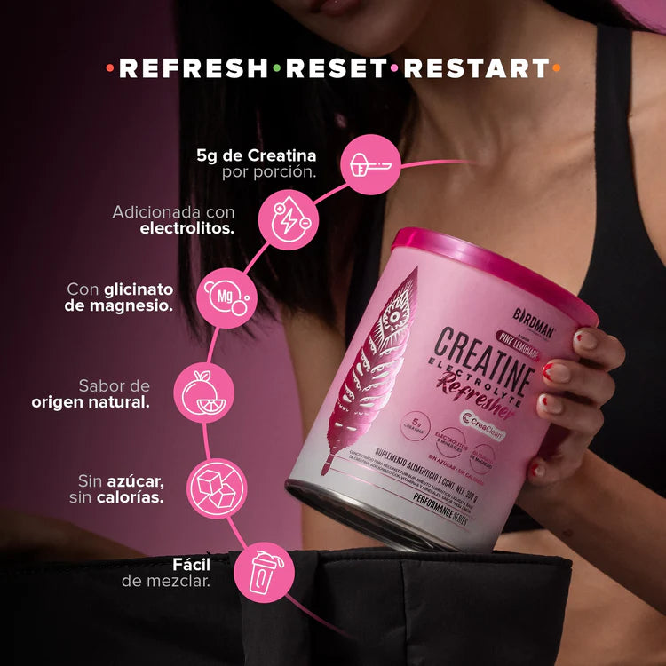 Birdman Creatine Refresher| Sabor Pink Lemonade | Creatina Monohidratada con Electrolitos, Magnesio y Vitaminas | Sin Azúcar, Sin Calorías | Saborizantes y Endulzantes Naturales | 30 Porciones | 300g