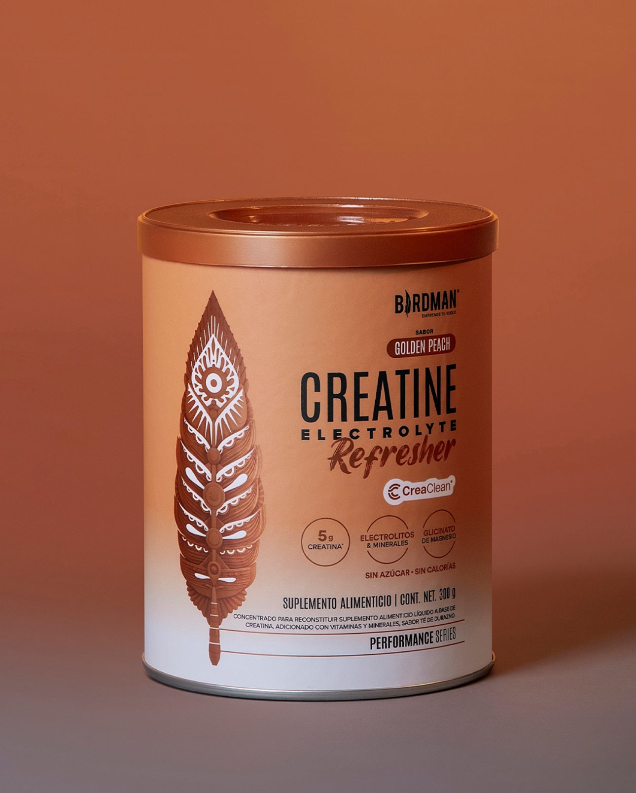 Birdman Creatine Refresher| Sabor Golden Peach | Creatina Monohidratada con Electrolitos, Magnesio y Vitaminas | Sin Azúcar, Sin Calorías | Saborizantes y Endulzantes Naturales | 30 Porciones | 300g
