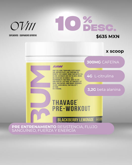 RAW PRE ENTRENO CBUM THAVAGE PRE-WORKOUT 40 SERVICIOS SABOR BLACK BERRY LEMONADE