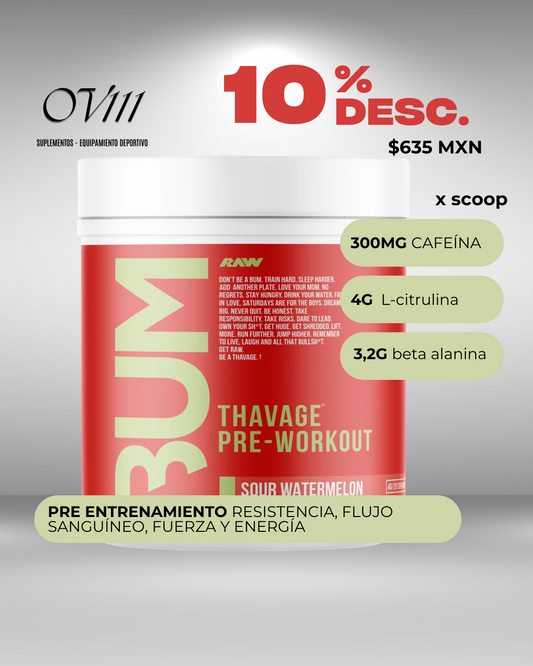 RAW PRE ENTRENO CBUM THAVAGE PRE-WORKOUT 40 SERVICIOS SABOR SOUR WATERMELON