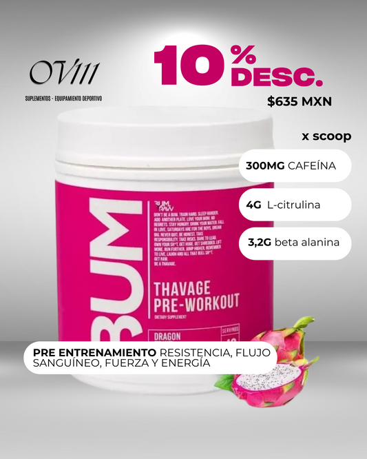 RAW PRE ENTRENO CBUM THAVAGE PRE-WORKOUT 40 SERVICIOS SABOR DRAGON FRUIT