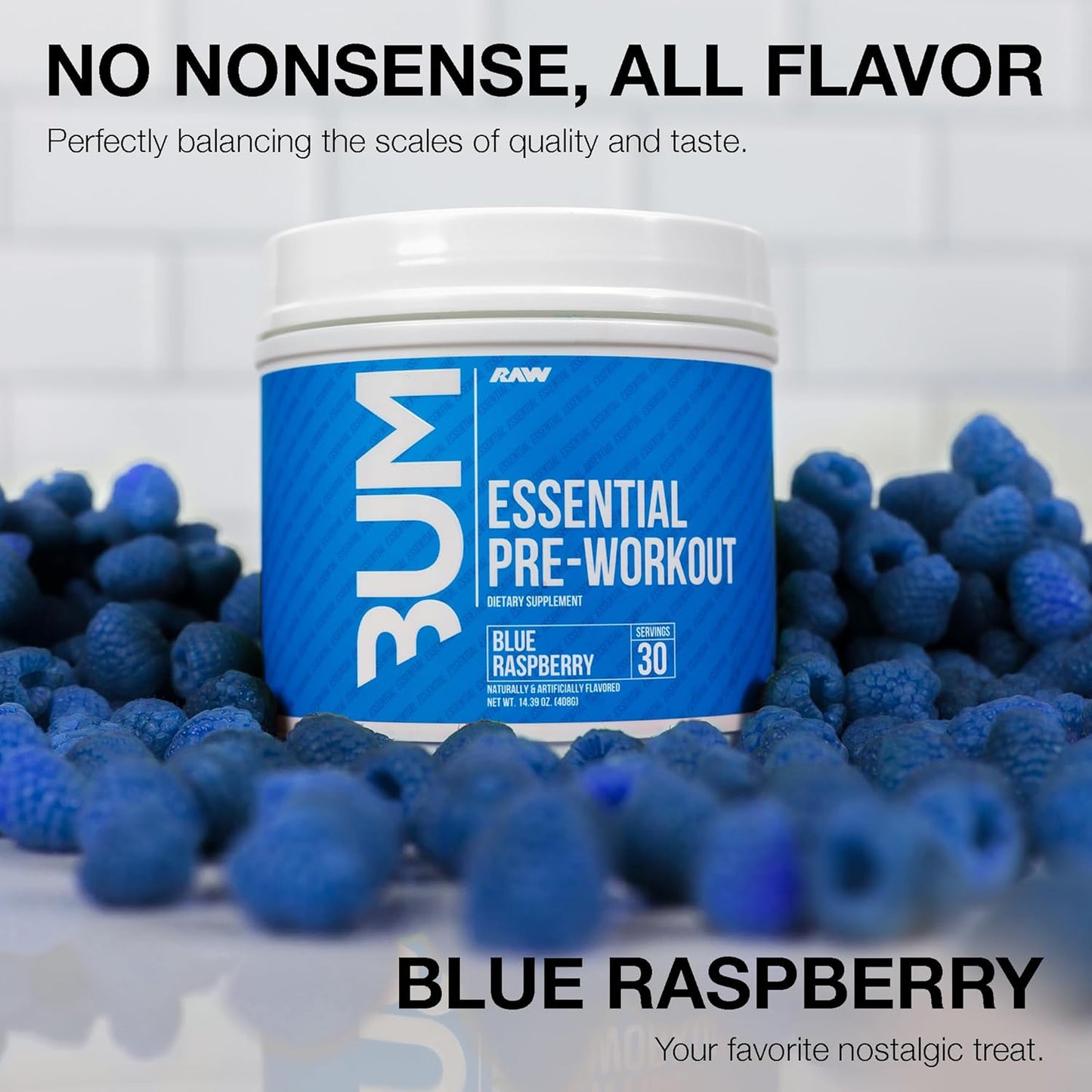 Raw cbum essential pre workout pre entrenamiento 30 servicios sabor blue raspberry