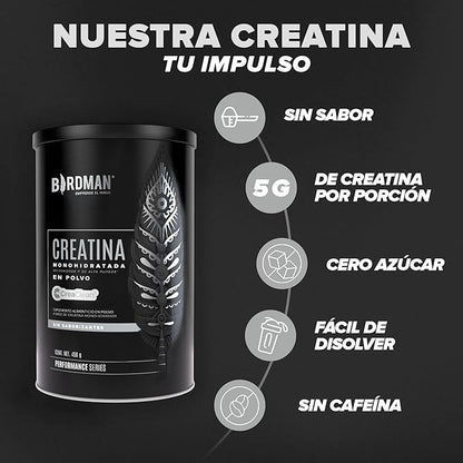 Birdman Creatina Monohidratada de Alta Pureza En Polvo Sin Sabor, Preworkout, Alto Rendimiento | 90 Servicios | 450g.