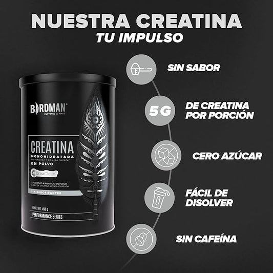 Birdman Creatina Monohidratada de Alta Pureza En Polvo Sin Sabor, Preworkout, Alto Rendimiento | 90 Servicios | 450g.
