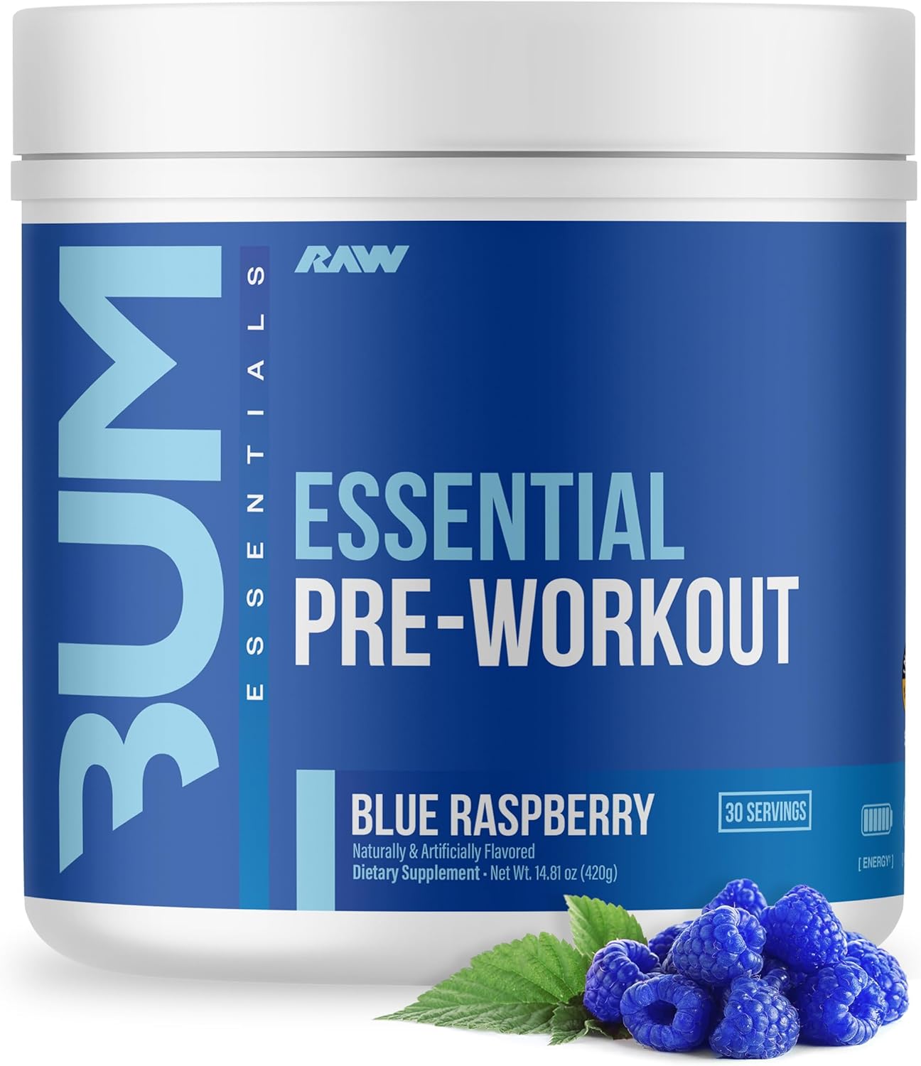 Raw cbum essential pre workout pre entrenamiento 30 servicios sabor blue raspberry