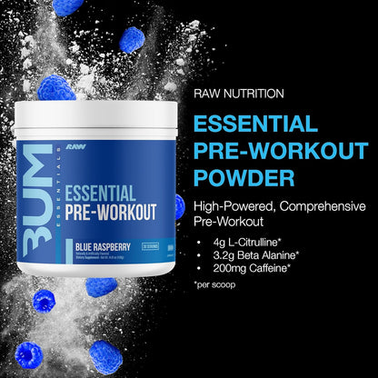 Raw cbum essential pre workout pre entrenamiento 30 servicios sabor blue raspberry