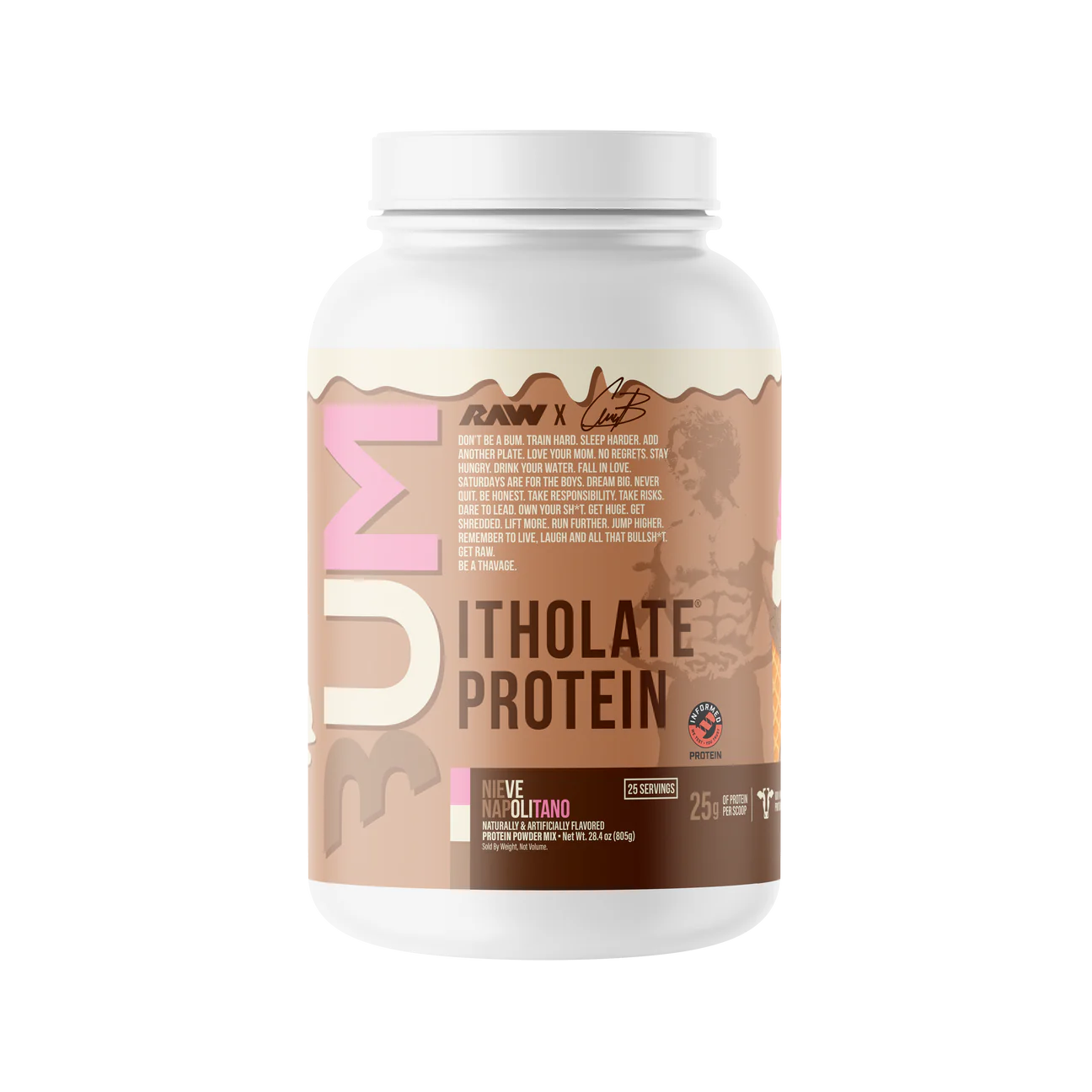 Proteina Isolatada  aislado de suero de leche Cbum Raw Nutrition 1.72 Lbs 25 Servicios Sabor NIEVE NAPOLITANO Carlos Belcast