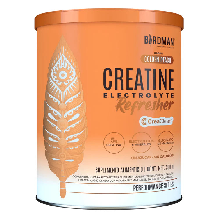 Birdman Creatine Refresher| Sabor Golden Peach | Creatina Monohidratada con Electrolitos, Magnesio y Vitaminas | Sin Azúcar, Sin Calorías | Saborizantes y Endulzantes Naturales | 30 Porciones | 300g