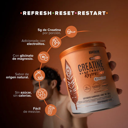Birdman Creatine Refresher| Sabor Golden Peach | Creatina Monohidratada con Electrolitos, Magnesio y Vitaminas | Sin Azúcar, Sin Calorías | Saborizantes y Endulzantes Naturales | 30 Porciones | 300g