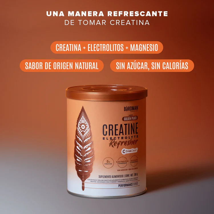 Birdman Creatine Refresher| Sabor Golden Peach | Creatina Monohidratada con Electrolitos, Magnesio y Vitaminas | Sin Azúcar, Sin Calorías | Saborizantes y Endulzantes Naturales | 30 Porciones | 300g