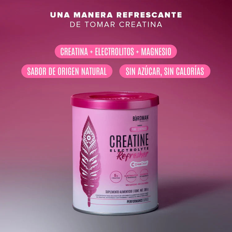 Birdman Creatine Refresher| Sabor Pink Lemonade | Creatina Monohidratada con Electrolitos, Magnesio y Vitaminas | Sin Azúcar, Sin Calorías | Saborizantes y Endulzantes Naturales  | 30 Porciones | 300g