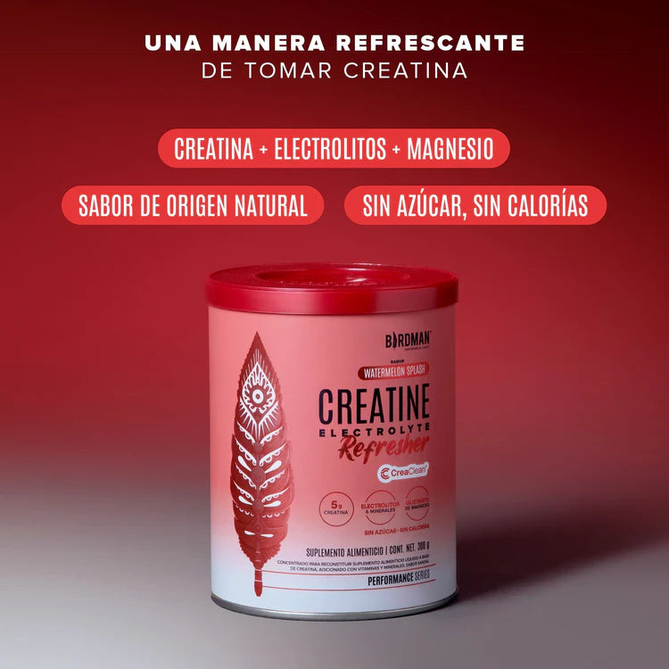 Birdman Creatine Refresher  | Sabor WaterMelon Splash | Creatina Monohidratada con Electrolitos, Magnesio y Vitaminas | Sin Azúcar, Sin Calorías | Saborizantes y Endulzantes Naturales| 30 Porciones | 300g