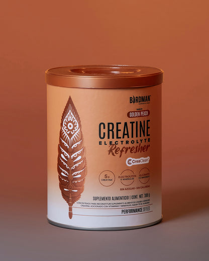 Birdman Creatine Refresher| Sabor Golden Peach | Creatina Monohidratada con Electrolitos, Magnesio y Vitaminas | Sin Azúcar, Sin Calorías | Saborizantes y Endulzantes Naturales | 30 Porciones | 300g